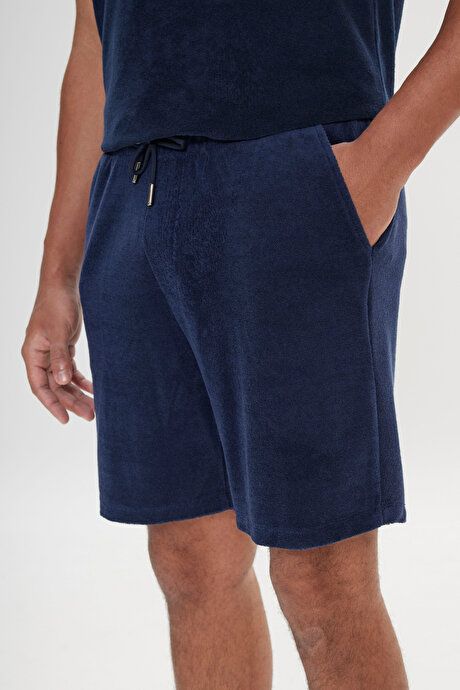 Slim Fit Casual Casual Sports Knitted Navy Blue Shorts 4A9522200006LAC