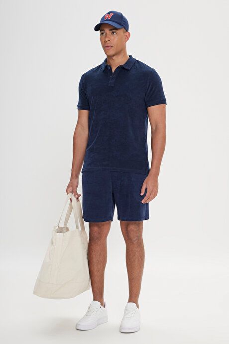 Slim Fit Casual Casual Sports Knitted Navy Blue Shorts 4A9522200006LAC