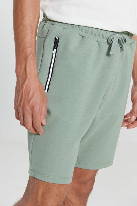 Standard Fit Regular Cut Comfortable Stone Green Shorts with Pockets 4A9523200205TAY