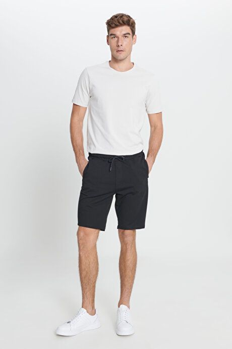 Standard Fit Regular Fit Cotton Pocket Stretch Knit Black Shorts 4A9523200206SYH