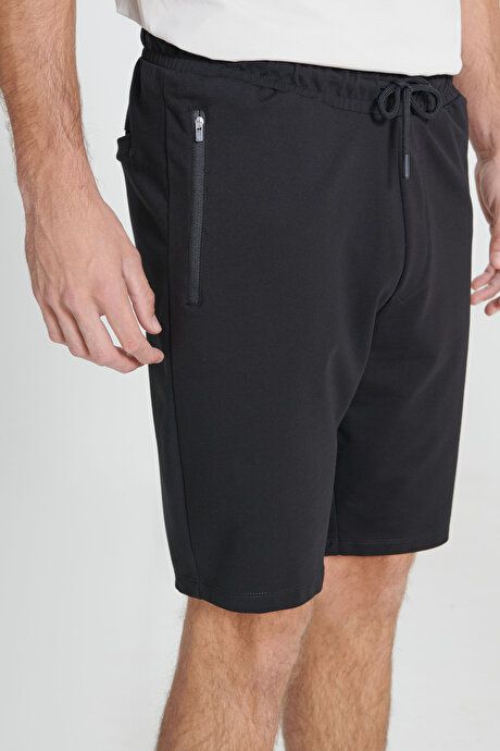 Standard Fit Regular Fit Cotton Pocket Stretch Knit Black Shorts 4A9523200206SYH