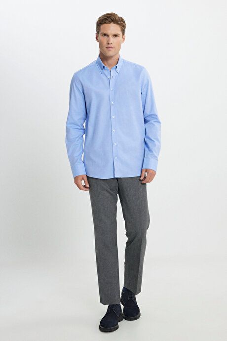 Slim Fit Slim Fit 100% Cotton Button-down Collar Oxford Light Blue Shirt 4C2000000054amv