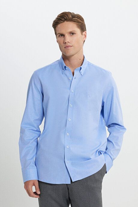 Slim Fit Slim Fit 100% Cotton Button-down Collar Oxford Light Blue Shirt 4C2000000054amv