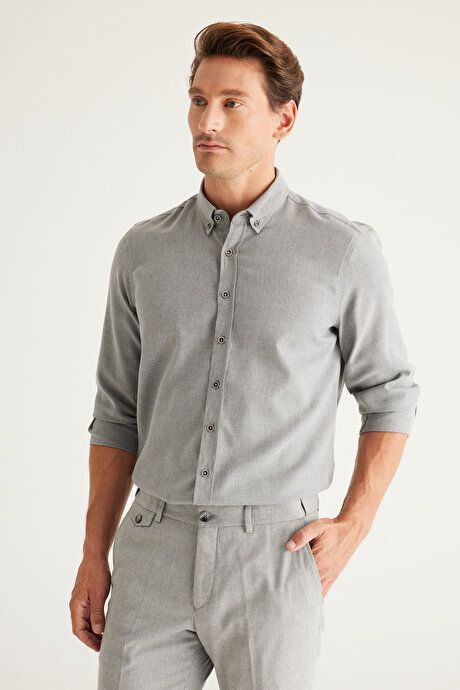 Slim Fit Slim Fit Slim Fit Classic Collar Organic Cotton Blend Gray Shirt 4C2024100019GRI