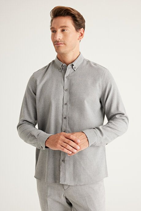 Slim Fit Slim Fit Slim Fit Classic Collar Organic Cotton Blend Gray Shirt 4C2024100019GRI