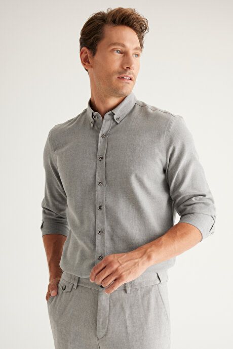 Slim Fit Slim Fit Slim Fit Classic Collar Organic Cotton Blend Gray Shirt 4C2024100019GRI