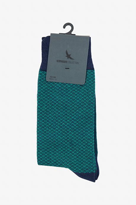 Patterned Single Navy Blue-Green Socks 4C2524200022LYS