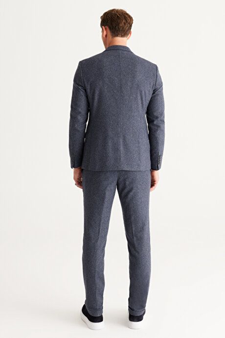 Slim Fit Slim Fit Mono Collar Woolen Patterned Blue Suit 4C3024100010MAV