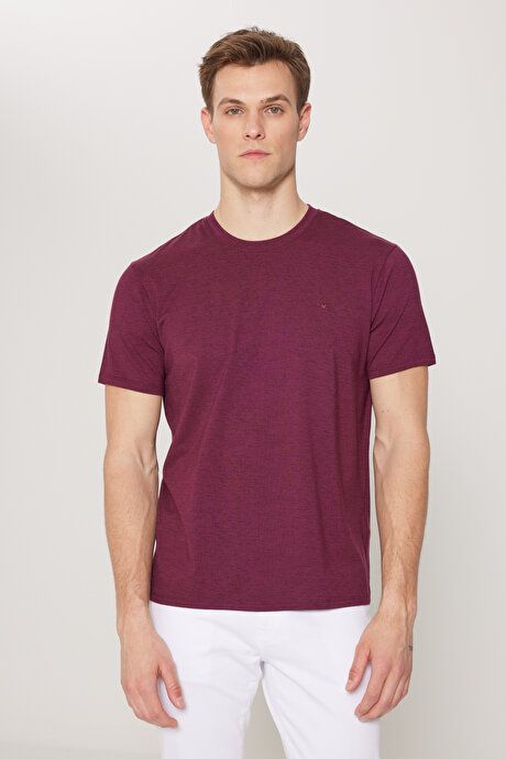 Slim Fit Slim Fit Crew Neck Cotton Short Sleeve Burgundy T-Shirt 4C4800000003BRD