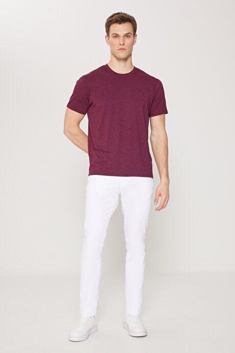 Slim Fit Slim Fit Crew Neck Cotton Short Sleeve Burgundy T-Shirt 4C4800000003BRD