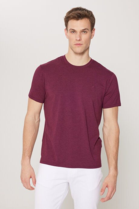 Slim Fit Slim Fit Crew Neck Cotton Short Sleeve Burgundy T-Shirt 4C4800000003BRD