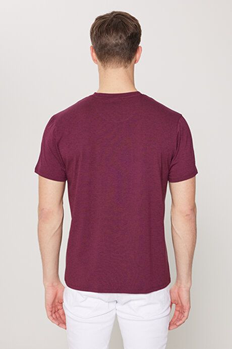 Slim Fit Slim Fit Crew Neck Cotton Short Sleeve Burgundy T-Shirt 4C4800000003BRD