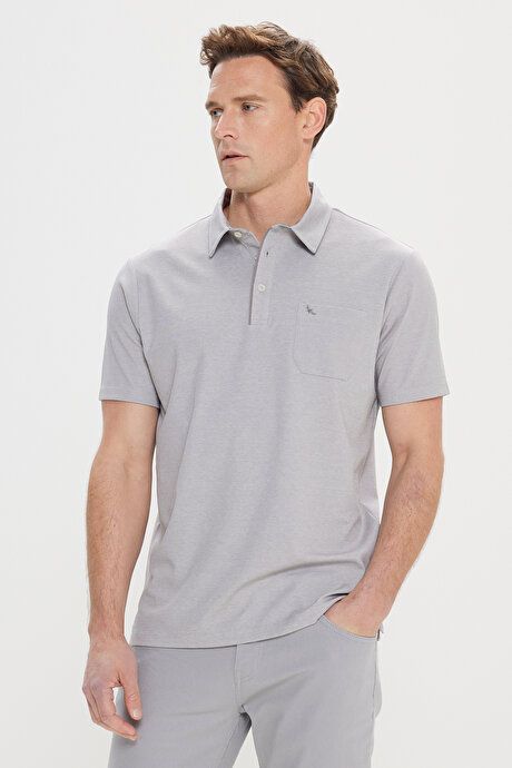 Comfort Fit Relaxed Fit Polo Collar Cotton Short Sleeve Gray T-Shirt 4C4800000004GRI