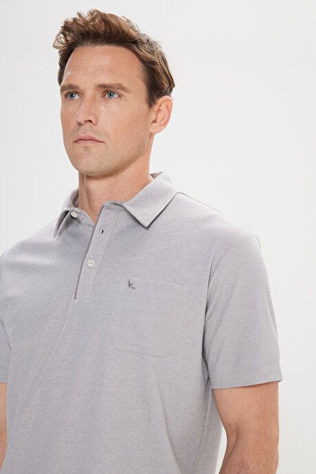 Comfort Fit Relaxed Fit Polo Collar Cotton Short Sleeve Gray T-Shirt 4C4800000004GRI