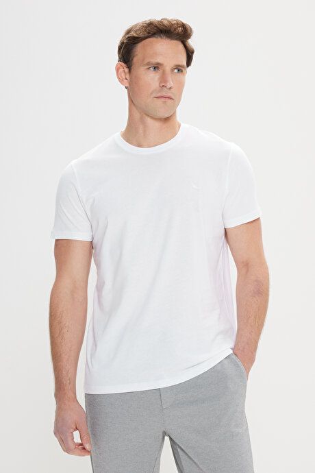 Slim Fit Slim Fit Crew Neck Cotton White T-Shirt 4C4800000005BYZ