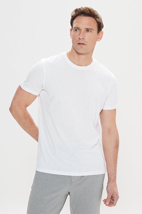 Slim Fit Slim Fit Crew Neck Cotton White T-Shirt 4C4800000005BYZ