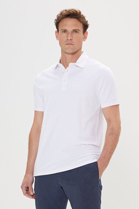 100% Cotton Polo Collar Slim Fit Slim Fit White T-Shirt 4C4800000006BYZ