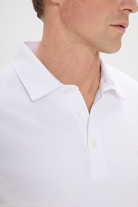 100% Cotton Polo Collar Slim Fit Slim Fit White T-Shirt 4C4800000006BYZ