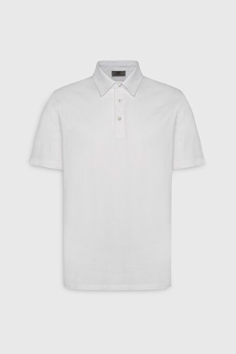 100% Cotton Polo Collar Slim Fit Slim Fit White T-Shirt 4C4800000006BYZ