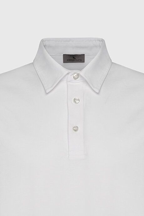 100% Cotton Polo Collar Slim Fit Slim Fit White T-Shirt 4C4800000006BYZ