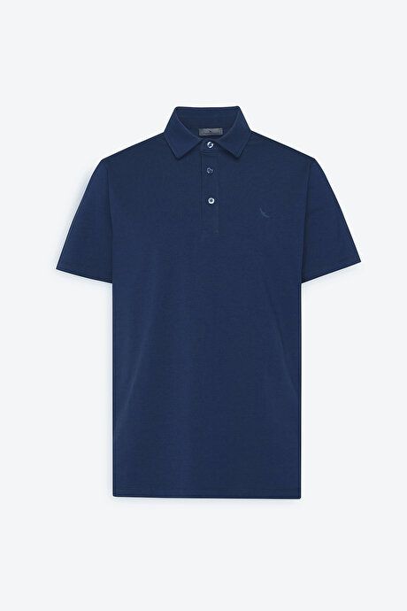 100% Cotton Polo Collar Slim Fit Slim Fit Navy Blue T-Shirt 4C4800000006LAC