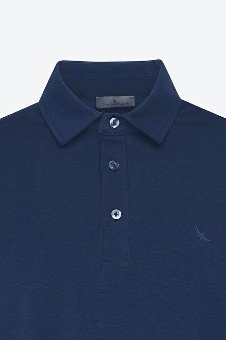 100% Cotton Polo Collar Slim Fit Slim Fit Navy Blue T-Shirt 4C4800000006LAC