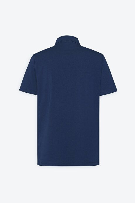 100% Cotton Polo Collar Slim Fit Slim Fit Navy Blue T-Shirt 4C4800000006LAC