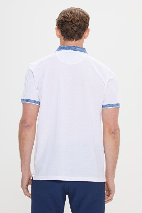 Slim Fit Slim Fit 100% Cotton Jacquard Polo Collar White-Blue T-Shirt 4C4824200007BZC