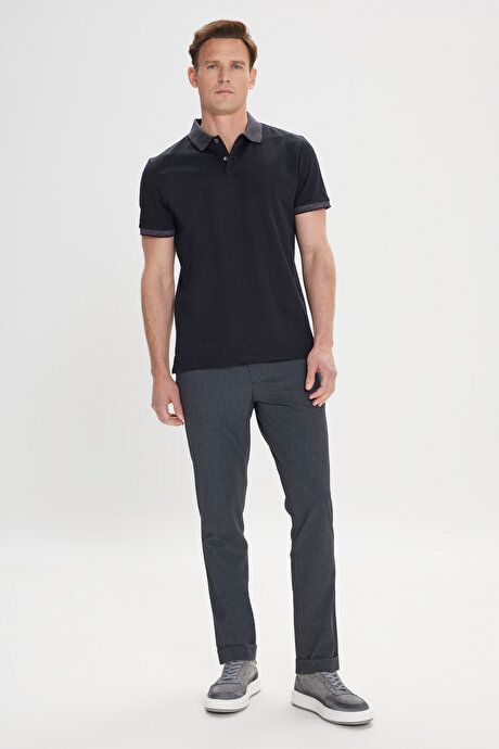 Slim Fit Slim Fit 100% Cotton Jacquard Polo Collar Black-Anthracite T-Shirt 4C4824200007SSA