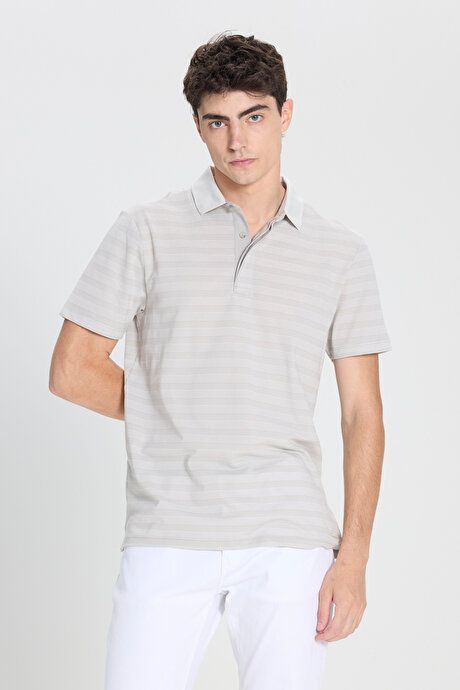 Slim Fit Slim Fit Polo Collar Striped Gray T-Shirt 4C4824200013GRI