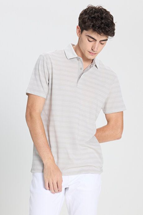 Slim Fit Slim Fit Polo Collar Striped Gray T-Shirt 4C4824200013GRI