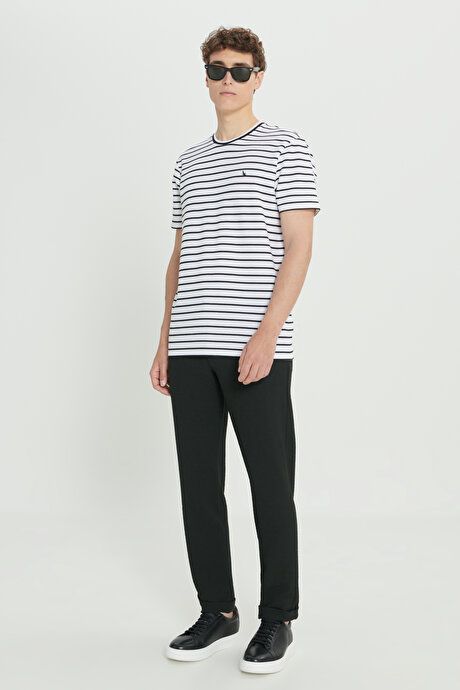 Slim Fit Slim Fit 100% Cotton Striped Crew Neck White-Black T-Shirt 4C4824200054BYS