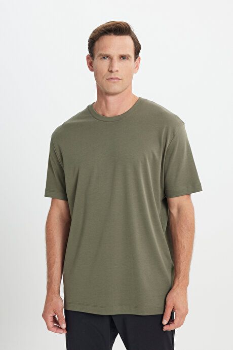 Modern Fit Relaxed Fit 100% Cotton Crew Neck Khaki T-Shirt 4C4824200055HAK