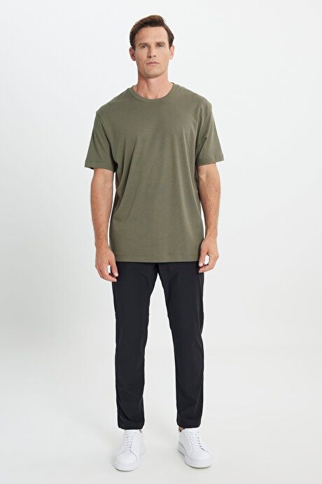 Modern Fit Relaxed Fit 100% Cotton Crew Neck Khaki T-Shirt 4C4824200055HAK