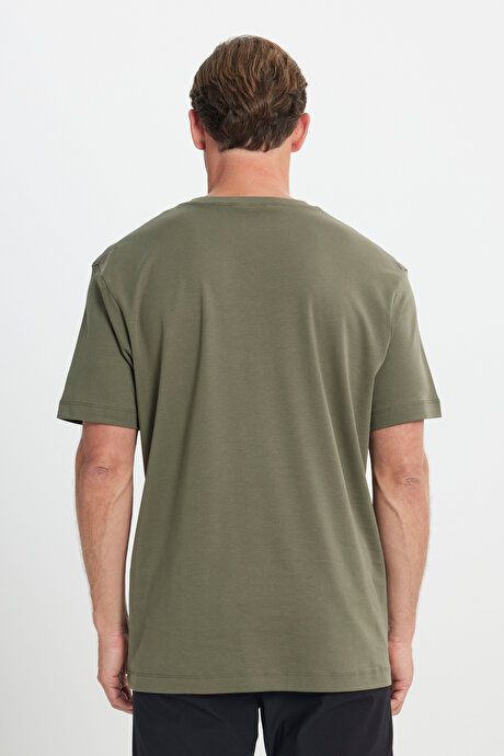 Modern Fit Relaxed Fit 100% Cotton Crew Neck Khaki T-Shirt 4C4824200055HAK