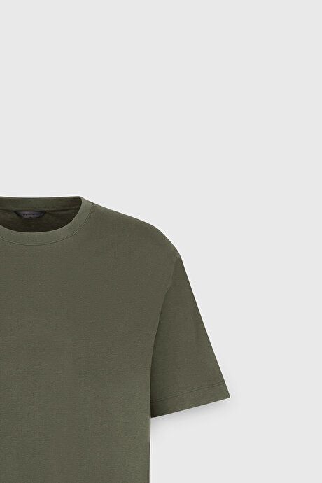 Modern Fit Relaxed Fit 100% Cotton Crew Neck Khaki T-Shirt 4C4824200055HAK