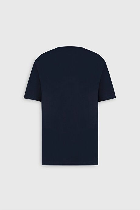 Modern Fit Relaxed Cut 100% Cotton Crew Neck Navy Blue T-Shirt 4C4824200055LAC