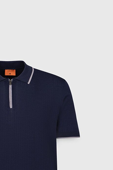 Standard Fit Regular Fit Polo Collar Jacquard Navy-Grey Sweater T-Shirt 4C4924200001LAG