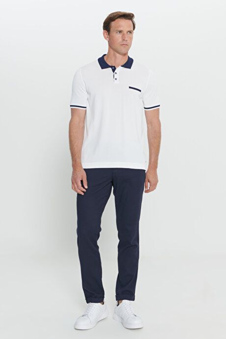 Standard Fit Regular Fit Polo Collar White-Blue Sweater T-Shirt 4C4924200005BZC