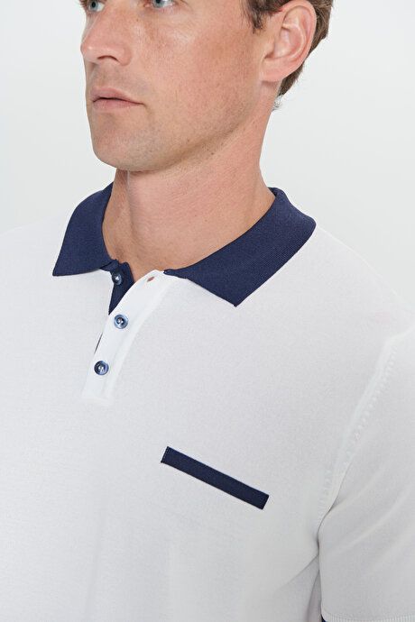 Standard Fit Regular Fit Polo Collar White-Blue Sweater T-Shirt 4C4924200005BZC