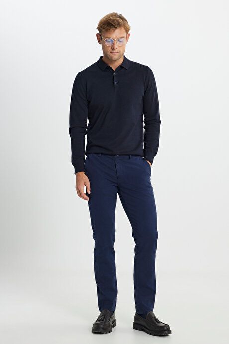 Slim Fit Slim Fit Cotton Stretch Dobby Side Pocket Navy Blue Trousers ACE012510149LAC