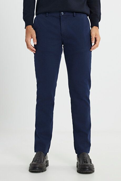 Slim Fit Slim Fit Cotton Stretch Dobby Side Pocket Navy Blue Trousers ACE012510149LAC