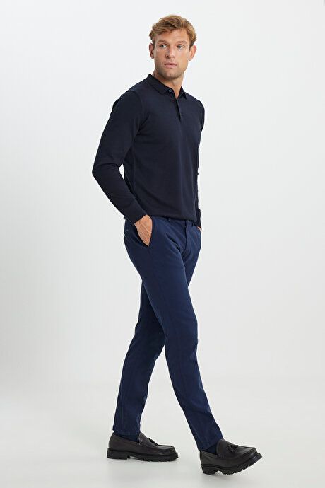 Slim Fit Slim Fit Cotton Stretch Dobby Side Pocket Navy Blue Trousers ACE012510149LAC