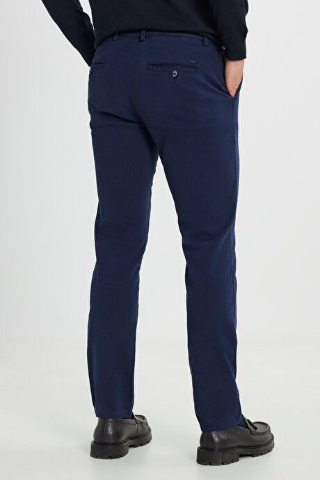 Slim Fit Slim Fit Cotton Stretch Dobby Side Pocket Navy Blue Trousers ACE012510149LAC