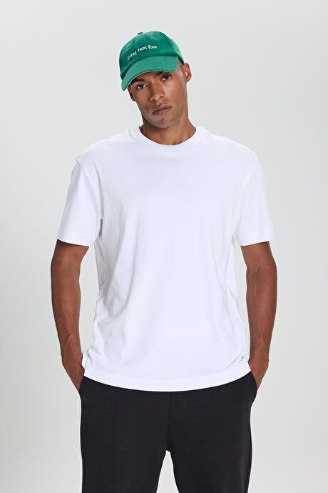 100% Cotton Modern Fit Regular Fit Crew Neck White T-Shirt ACE482510267BYZ