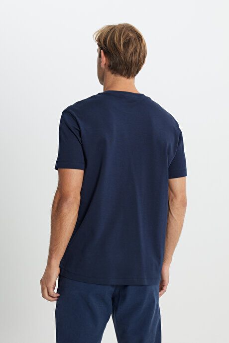 100% Cotton Modern Fit Regular Fit Crew Neck Navy Blue T-Shirt ACE482510267LAC