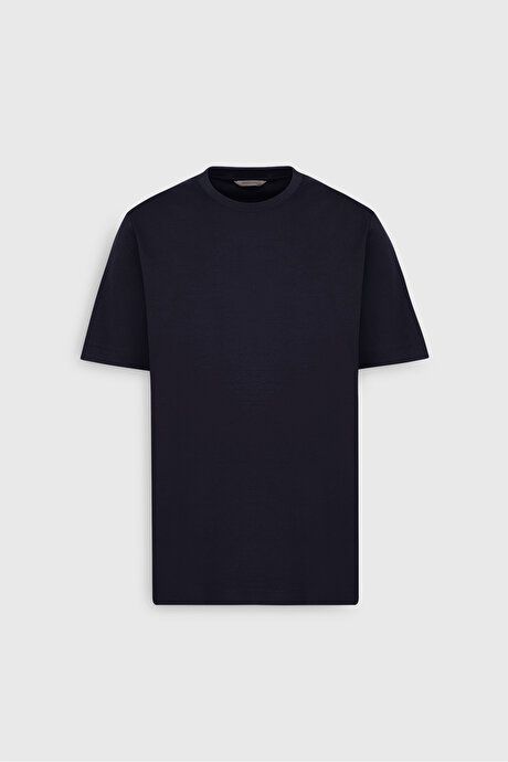 100% Cotton Modern Fit Regular Fit Crew Neck Navy Blue T-Shirt ACE482510267LAC