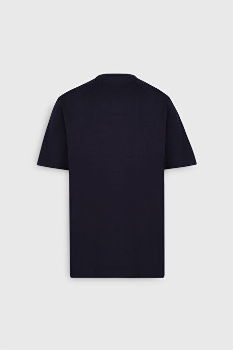 100% Cotton Modern Fit Regular Fit Crew Neck Navy Blue T-Shirt ACE482510267LAC