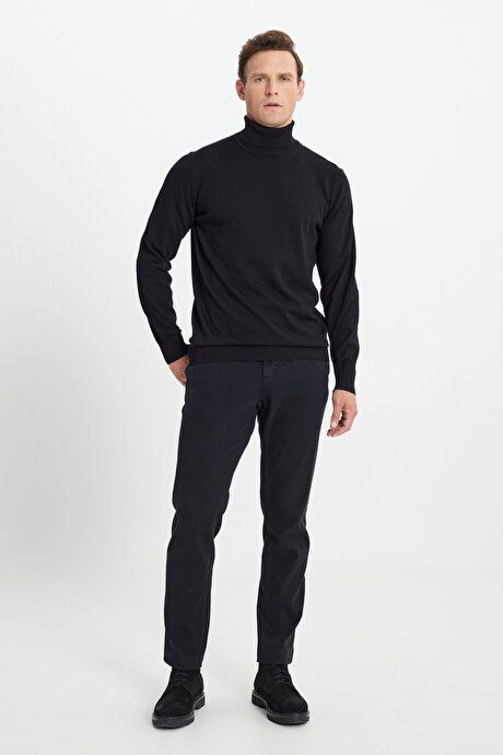 Cotton Standard Fit Regular Fit Full Turtleneck Basic Sweater Black Pullover ACE49252510015SYH