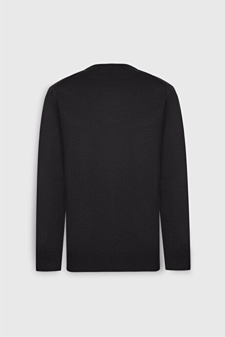 Standard Fit Regular Fit Crew Neck Jacquard Sweater Black Pullover ACE49252510081SYH